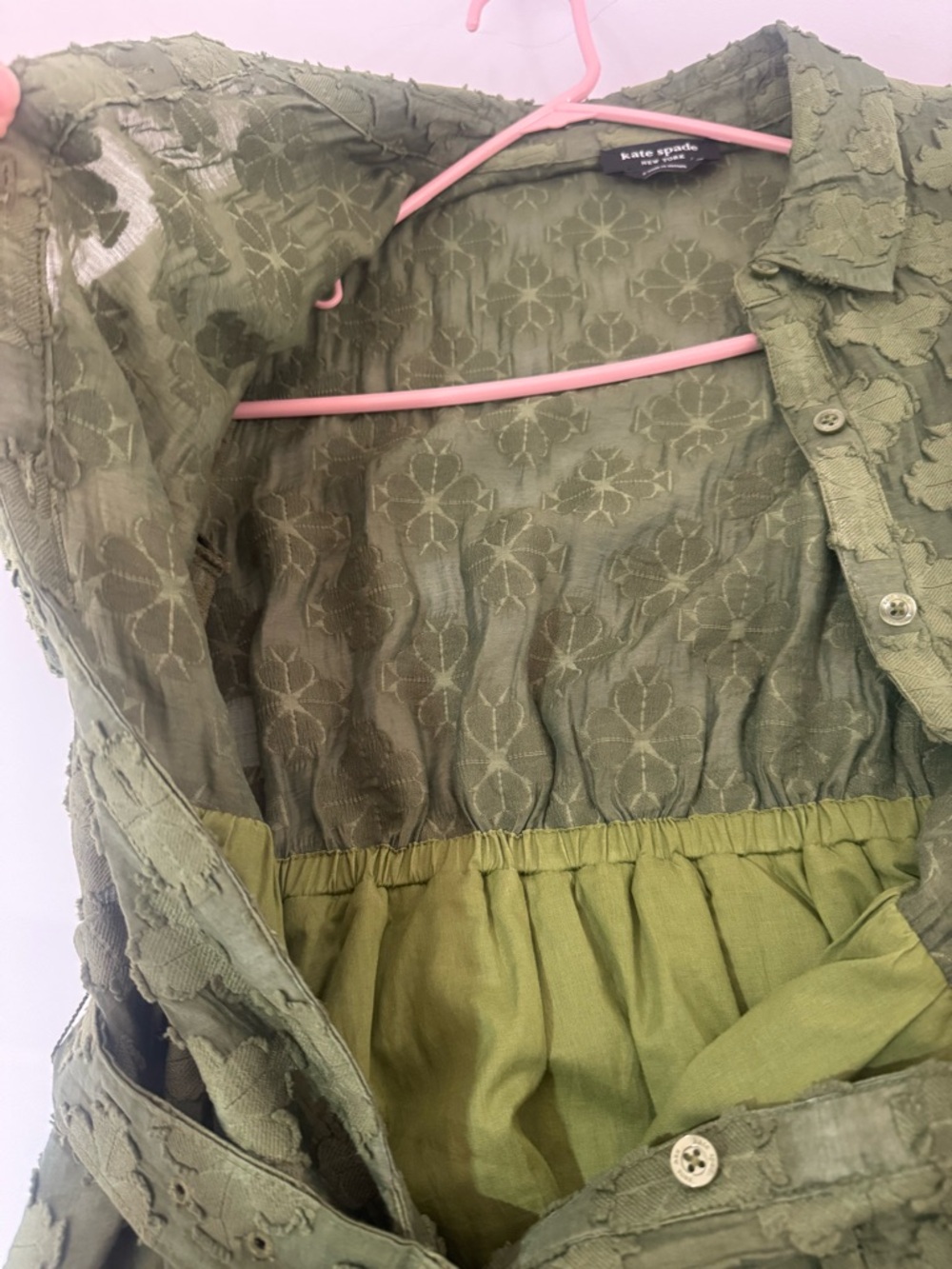 KATE SPADE olive green textured midi dress with belt, size S - Picture 8 of 10